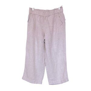 Talbots Nantucket Pull-On Wide Leg Crop Pants S Petite Neutral 100% Linen